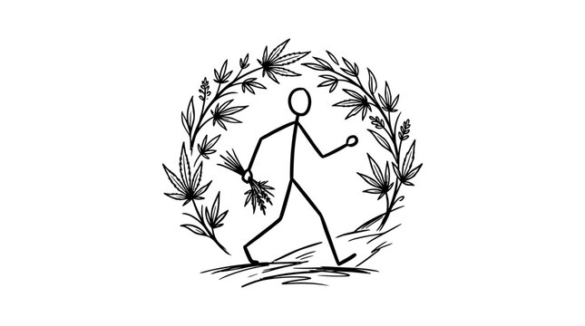 Abstract Stick Figure with Cannabis Surround