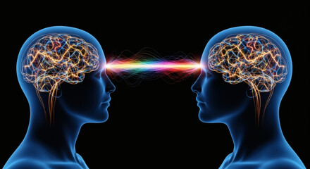 Obraz premium Mental Connection and Neural Communication Between Two Human Minds