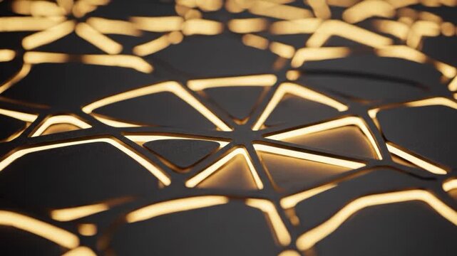 Abstract geometric black pattern with golden glow