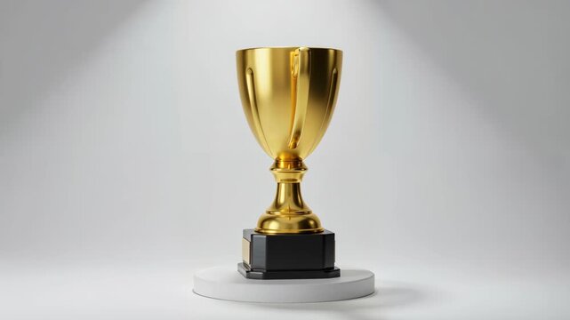 Golden Trophy of Achievement: A radiant golden trophy, symbol of victory and excellence, stands on a pristine pedestal under a single spotlight.