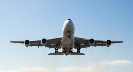Fototapeta premium A large commercial airplane flying through a clear blue sky