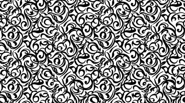 Intricate black and white seamless ornamental pattern texture.