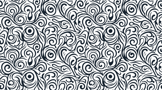 Intricate monochrome swirl pattern with repeating spirals and abstract textures.
