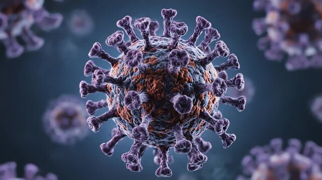 Virus Visualization in Slow Motion a Detailed Animated Close Up of a Virus Particle with Spikes in Motion