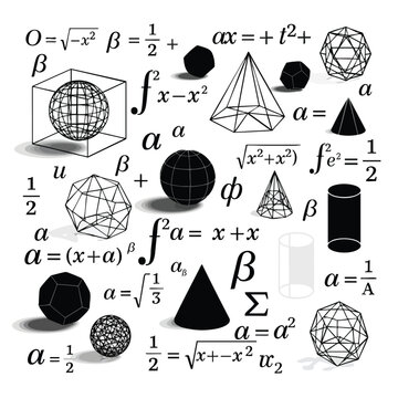 Abstract Scientific and Mathematical Diagrams with Geometric Shapes and Formulas