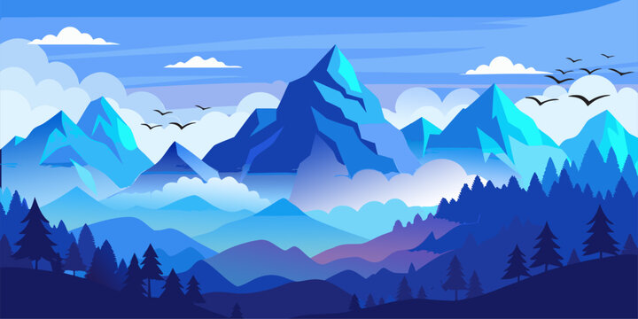 Geometric Mountain Range and Trees Landscape for Web Background. An ideal choice for a startup landing page, business presentation, or annual report cover.