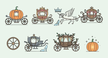 Obraz premium Fairy Tale Carriages Collection: Pumpkin, Royal, Unicorn, Cinderella's Slipper