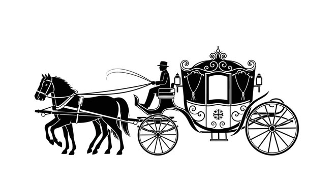 Horse Drawn Carriage Silhouette, Elegant Transport, Vintage Style