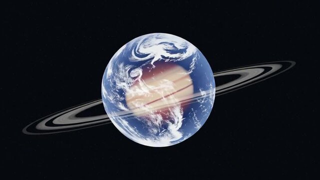 earth and saturn rings in cosmic alignment with glowing light rays