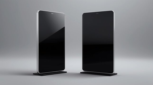 Blank interactive outdoor kiosk. Digital tv standing touch screen isolated 
