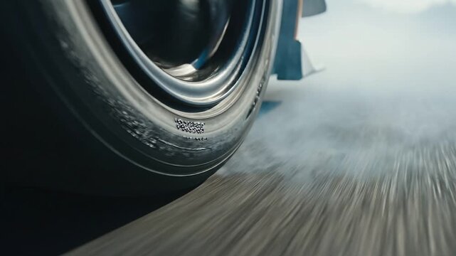 Close up Car Tire Smoking During High Speed Acceleration.