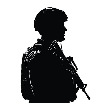Silhouette of a Military Soldier in Uniform with Equipment