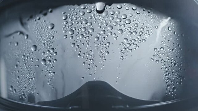 Close Up Fogged Sports Goggles With Water Droplets.