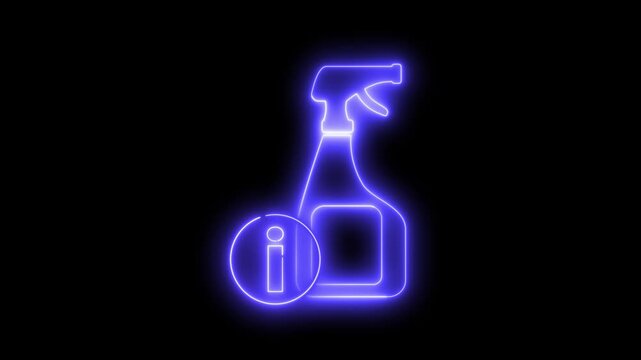 A neon light effect animation of a spray bottle icon with a circular information icon.