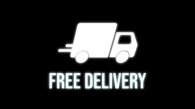 Animated icon of a shiny truck on a black background. The text "Free Shipping" appears below the icon. Ideal for e-commerce websites and delivery services.