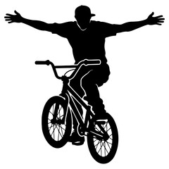 Naklejka premium BMX rider performing no-hander trick black silhouette illustration
