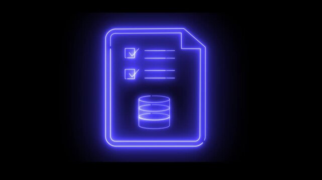 Animation with neon light effect of the icon of a document with a database