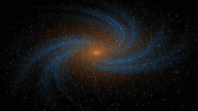 Stunning spiral galaxy illustration with vibrant blue and gold cosmic dust clouds against a deep black space background perfect for science technology and futuristic designs