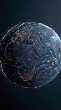 Digital globe with illuminated network connections representing global communication and technology.