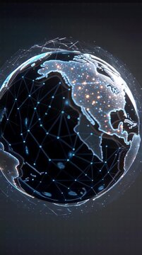 Digital globe with network connections representing global communication and technology.