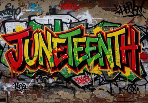 Vibrant graffiti celebrating the spirit of juneteenth with bold colors and artistic flair