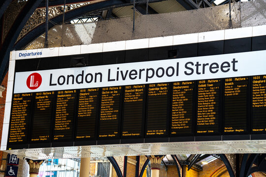 Liverpool Street London Underground Train Station Departure Arrivals Board, City Of London, England, United Kingdom - April 2026