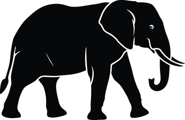 Obraz premium Black Elephant Silhouette Isolated On White Background Minimalist Vector Graphic Design Element For Animal Logos