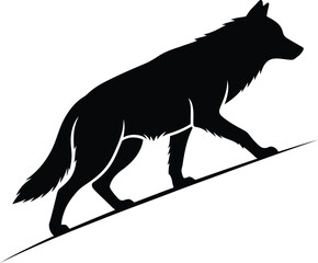 Black silhouette of a prowling wolf walking uphill isolated on a clean white background design © Elizabeth