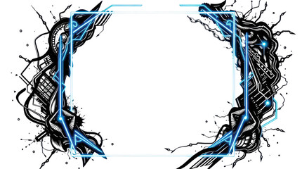 Futuristic Digital Frame with Glowing Neon Blue Lines and Abstract Circuit Art for Gaming or Streaming Overlay © ZeinLens