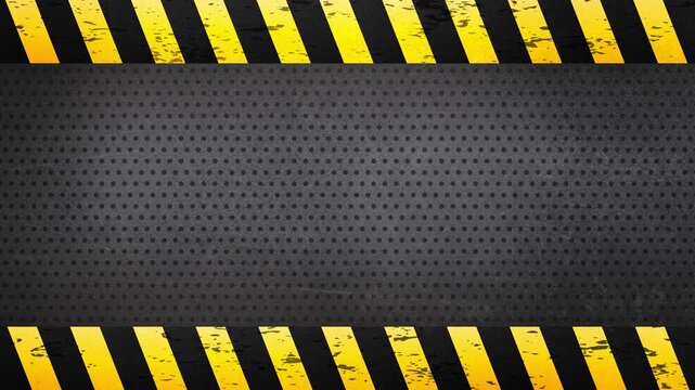 Heavy duty metal backdrop with angled hazard stripe accents bottom edge industrial cinematic frame 4K 60fps