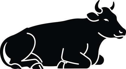 Obraz premium Black cow silhouette icon resting bovine animal graphic design element isolated on white background vector