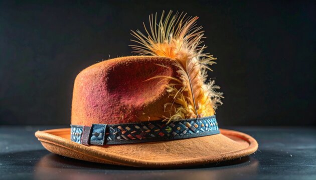 Traditional Tyrolean Hat with Feather Plume on Dark Background