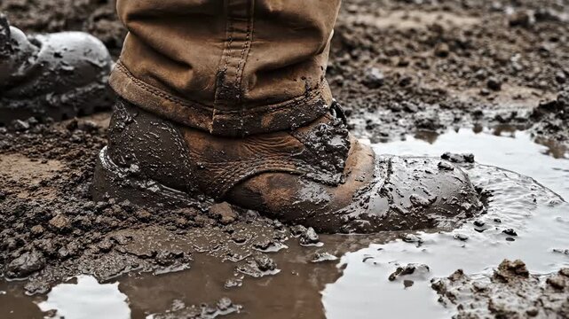 Muddy Work Boot in Puddle