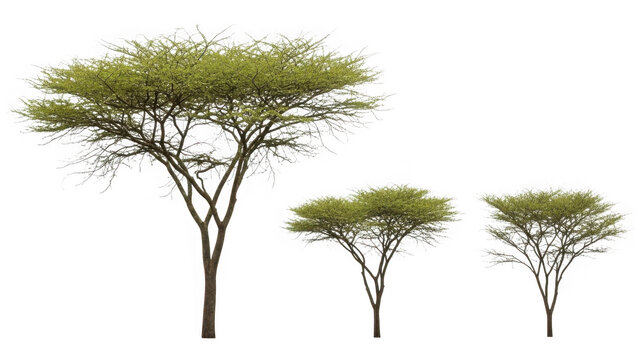 Three acacia trees isolated on transparent background