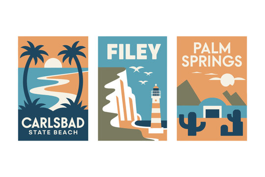 A collection of vibrant travel posters featuring iconic destinations and landmarks.