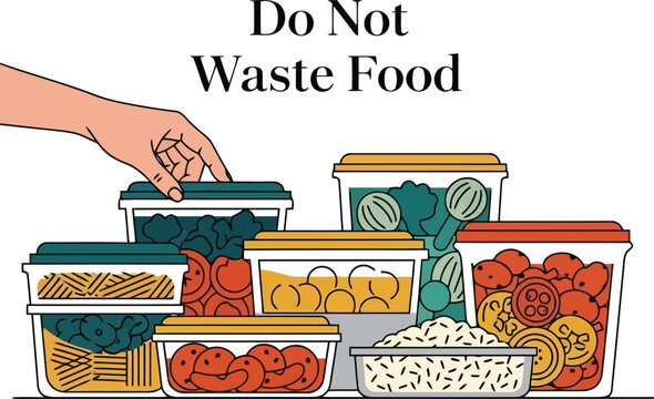 hand holding food container with leftovers label do not waste food concept vector illustration