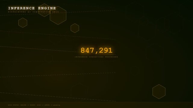 A futuristic interface showing AI Diagnostic Algorithms as numerical values rapidly increase across a dark amber screen to represent high speed data processing and computation