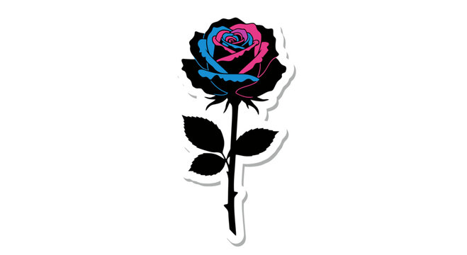 Bisexual Pride Rose Vector Illustration, Bisexual Flag Colors Floral Graphic Design, LGBTQ Pride Symbol Isolated on White Background for Stickers and Apparel