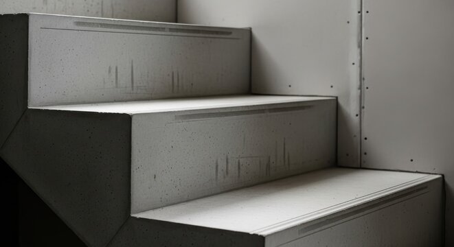 Exposed concrete steps showcasing faint formwork marks, a minimalist architectural detail