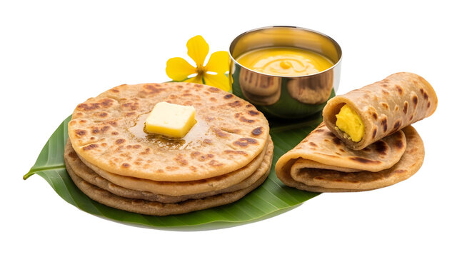 Stack of buttered Indian paratha flatbreads.