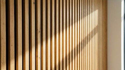 Obraz premium Wooden wall paneling with sunlight shadow