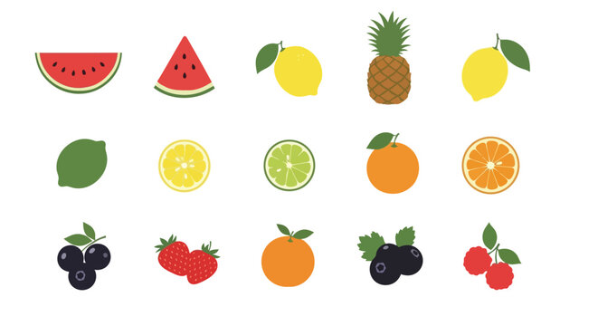 A collection of various colorful fruit icons