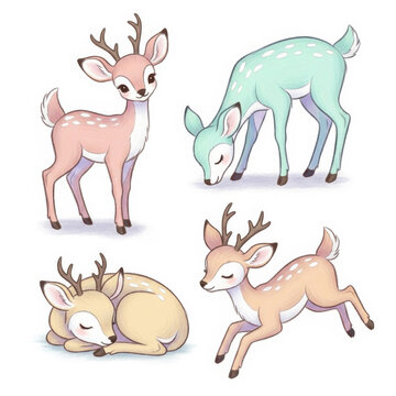 Cute Deer Illustrations in Pastel Colors Set
