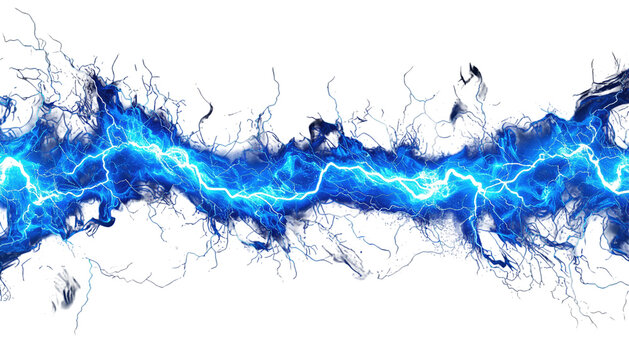 Vibrant blue lightning bolt crackling across black background