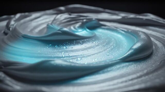 Creamy Swirls With Blue Light And Glitter Abstract Macro Shot