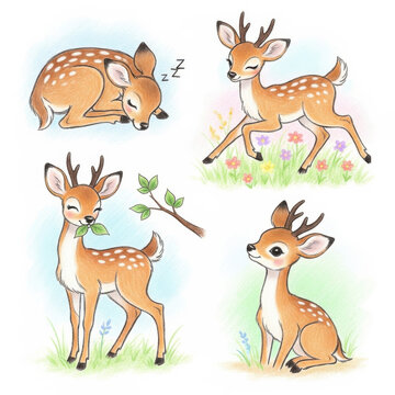 Adorable Deer Illustrations in Pastel Colors