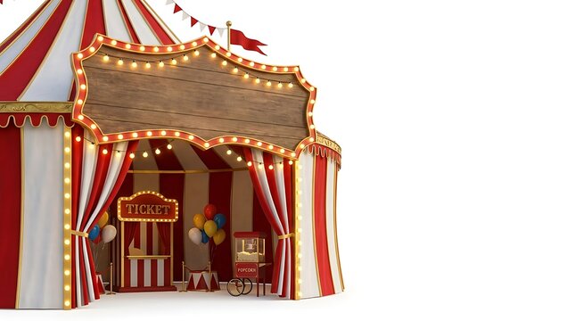 Circus: Tent Entrance with Marquee Booth and Popcorn Cart