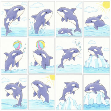 Orca Whale Illustrations in Various Scenes and Poses