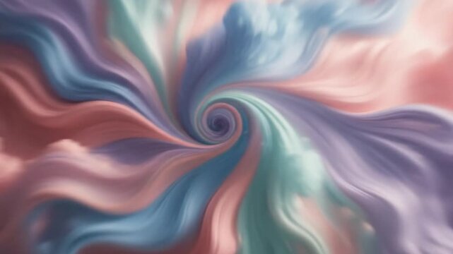 Abstract spiral pattern featuring a blend of soft pastel colors including light pink, sky blue, mint green, and lavender with a granular, sandy texture and radial motion design.