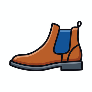 Stylish Brown Leather Ankle Boot with Blue Elastic Side Panel for Casual and Formal Wear